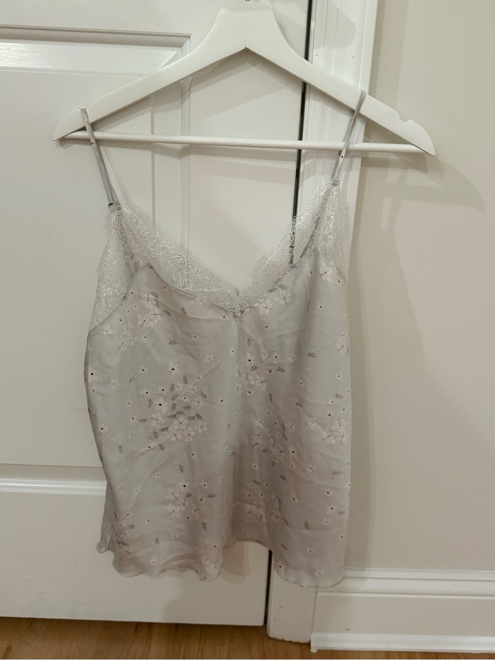 Silk Lace Trim Cami Top and bottom set- Light Silver